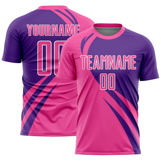Custom Pink Purple-White Curve Lines Sublimation Soccer Uniform Jersey - Sky-Custom