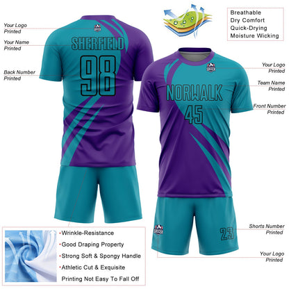 Custom Purple Teal-Black Curve Lines Sublimation Soccer Uniform Jersey - Sky-Custom