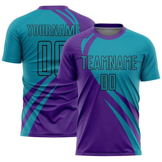 Custom Purple Teal-Black Curve Lines Sublimation Soccer Uniform Jersey - Sky-Custom