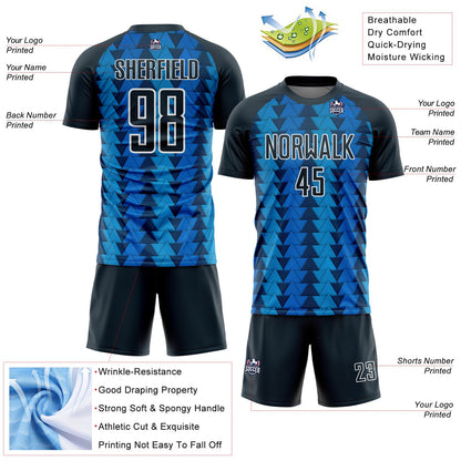 Custom US Navy Blue Navy-White Triangle Shapes Sublimation Soccer Uniform Jersey - Sky-Custom