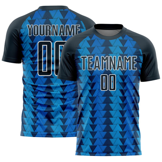 Custom US Navy Blue Navy-White Triangle Shapes Sublimation Soccer Uniform Jersey - Sky-Custom