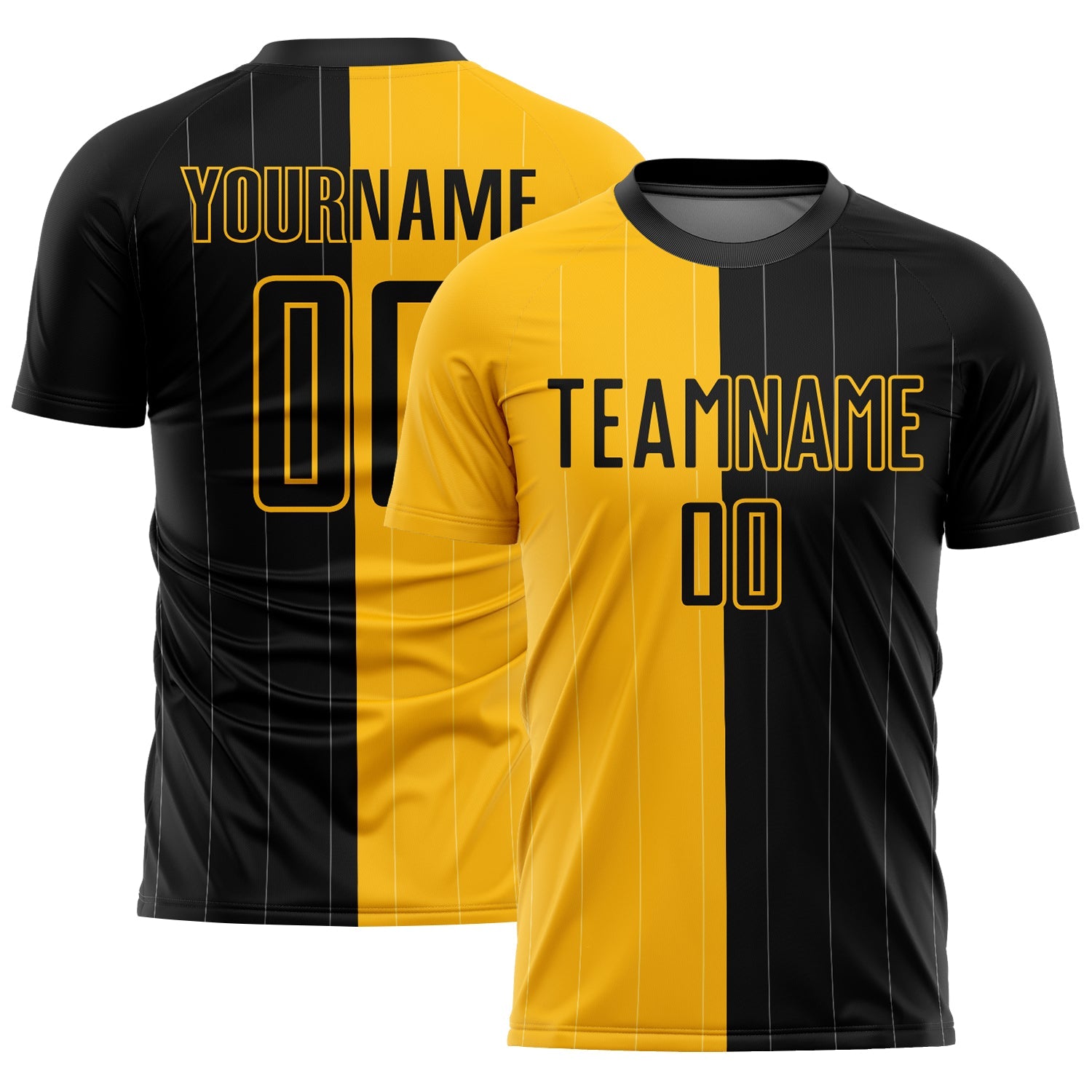 Custom Gold Black Pinstripe Split Fashion Sublimation Soccer Uniform Jersey - Sky-Custom