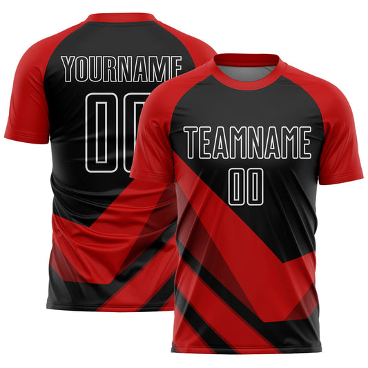 Custom Red Black-White Arrow Shapes Sublimation Soccer Uniform Jersey - Sky-Custom