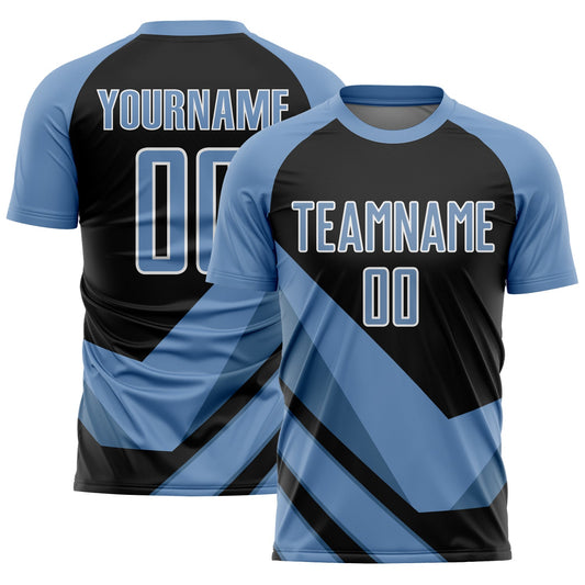 Custom Light Blue Black-White Arrow Shapes Sublimation Soccer Uniform Jersey - Sky-Custom
