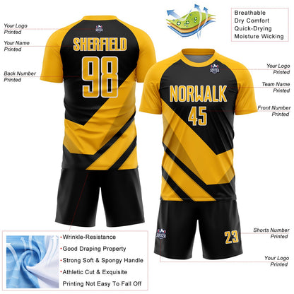 Custom Gold Black-White Arrow Shapes Sublimation Soccer Uniform Jersey - Sky-Custom