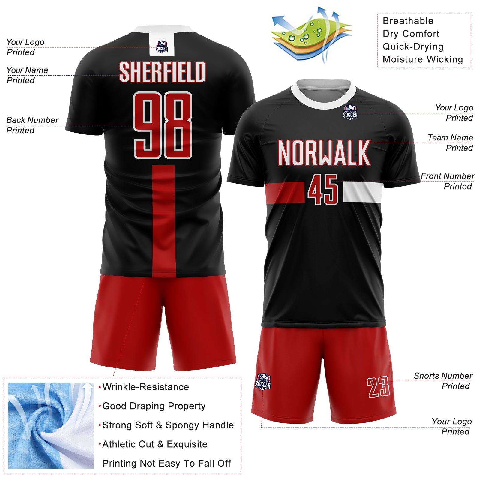 Custom Black Red-White Sublimation Soccer Uniform Jersey - Sky-Custom