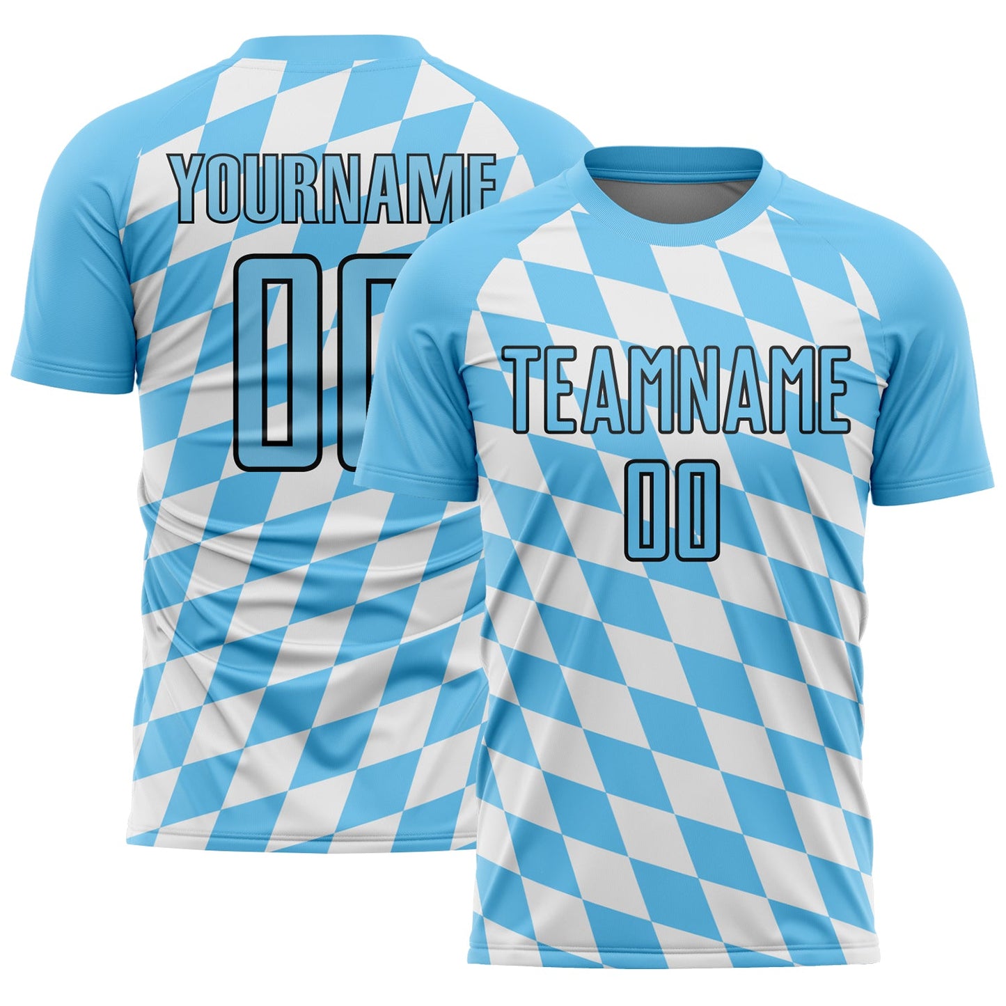 Custom White Sky Blue-Black Bavarian Flag Sublimation Soccer Uniform Jersey - Sky-Custom