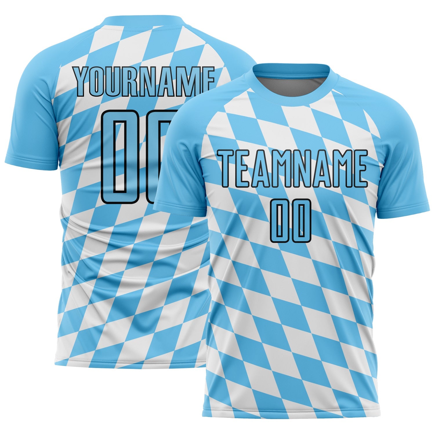 Custom White Sky Blue-Black Bavarian Flag Sublimation Soccer Uniform Jersey - Sky-Custom