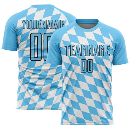 Custom White Sky Blue-Black Bavarian Flag Sublimation Soccer Uniform Jersey - Sky-Custom