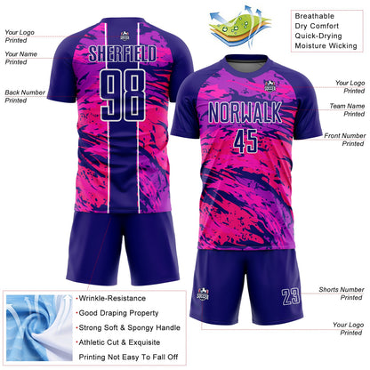 Custom Dark Purple Hot Pink-White Abstract Fluid Sublimation Soccer Uniform Jersey - Sky-Custom