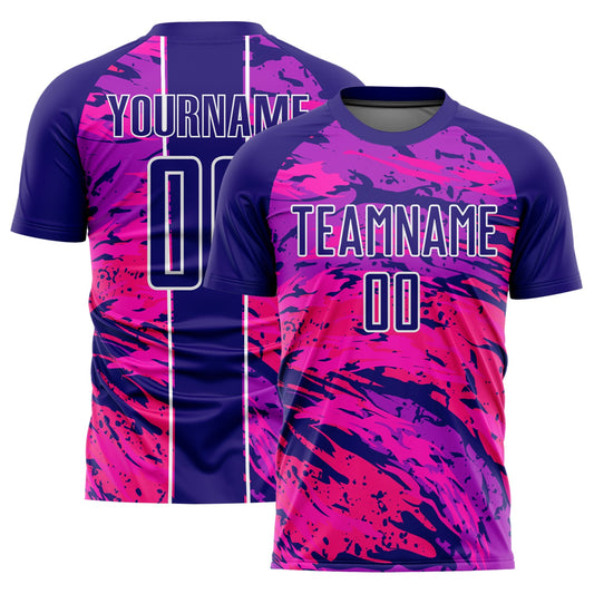 Custom Dark Purple Hot Pink-White Abstract Fluid Sublimation Soccer Uniform Jersey - Sky-Custom
