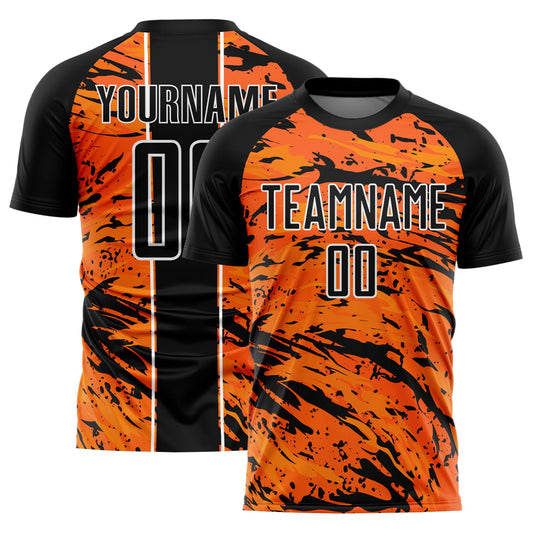 Custom Bay Orange Black-White Abstract Fluid Sublimation Soccer Uniform Jersey - Sky-Custom