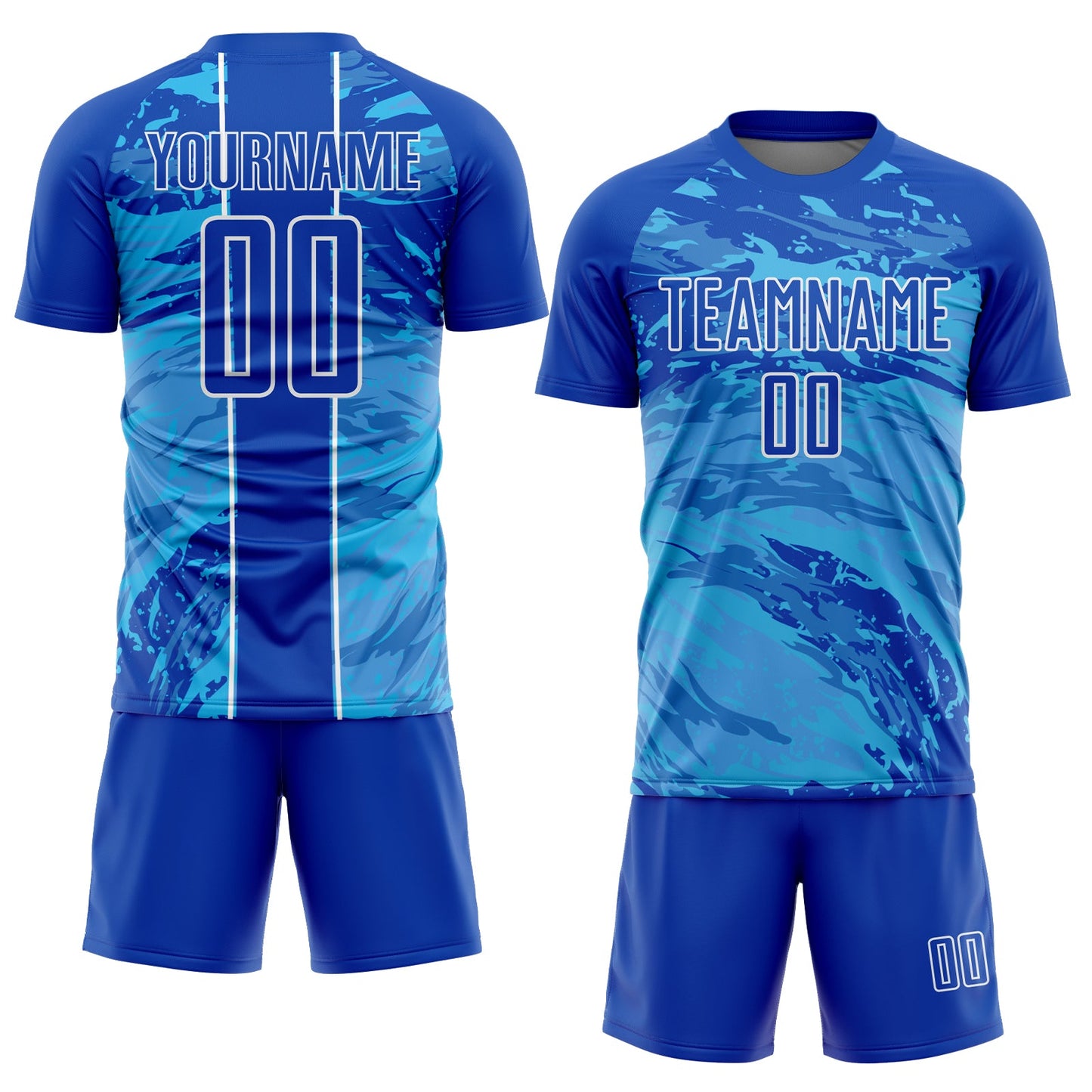 Custom Thunder Blue Sky Blue-White Abstract Fluid Sublimation Soccer Uniform Jersey - Sky-Custom