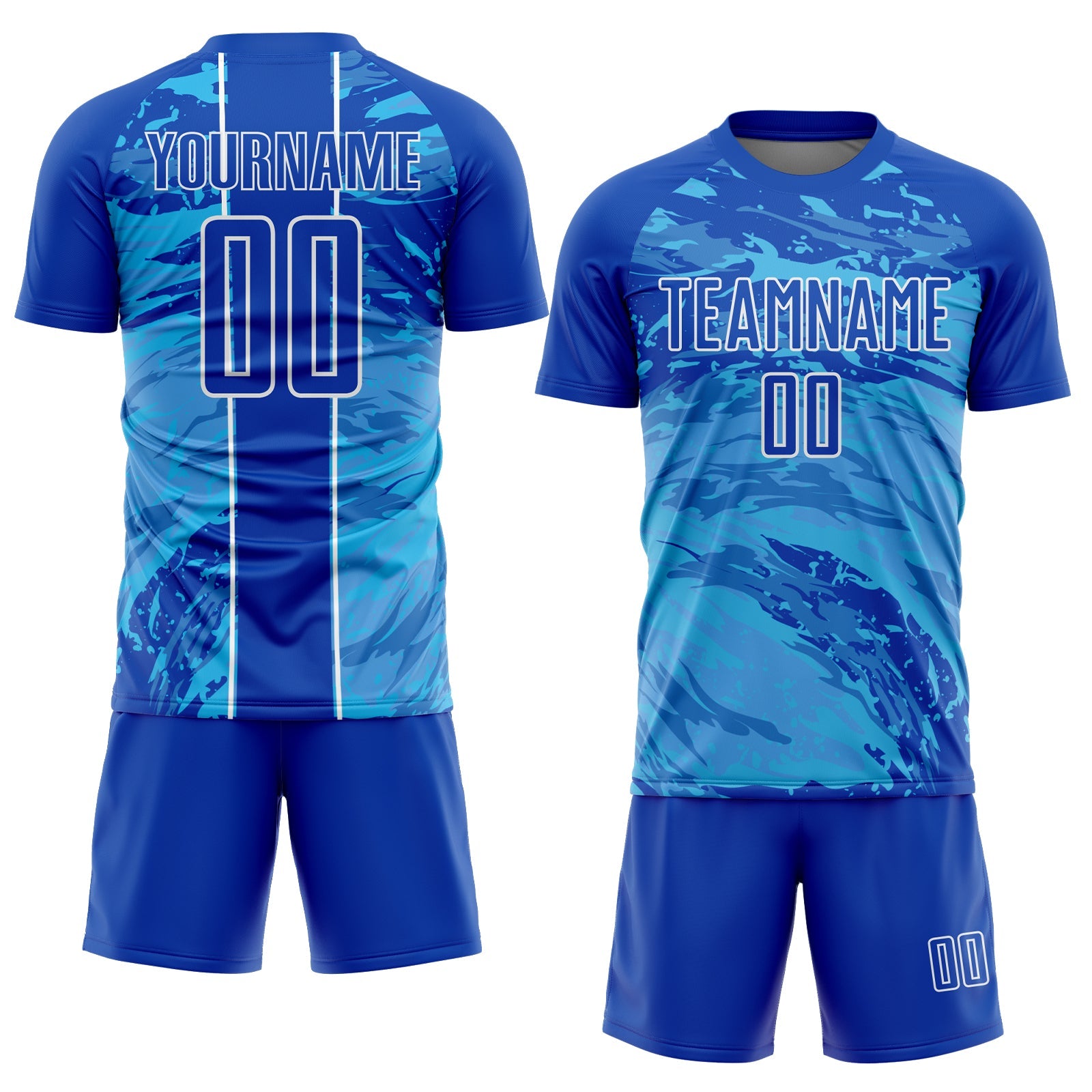 Custom Thunder Blue Sky Blue-White Abstract Fluid Sublimation Soccer Uniform Jersey - Sky-Custom