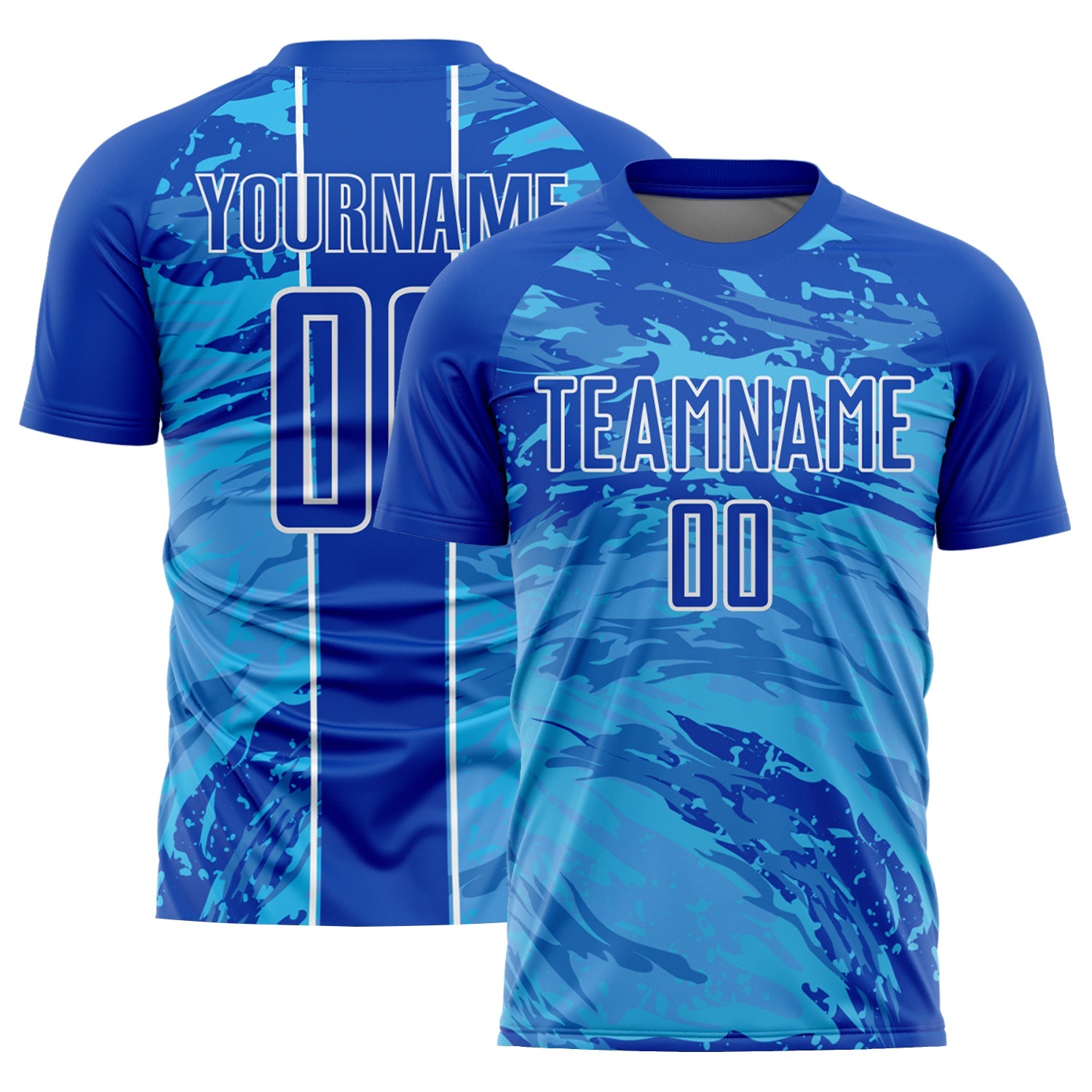 Custom Thunder Blue Sky Blue-White Abstract Fluid Sublimation Soccer Uniform Jersey - Sky-Custom