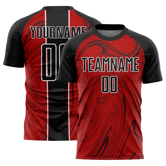 Custom Red Black-White Abstract Fluid Sublimation Soccer Uniform Jersey - Sky-Custom