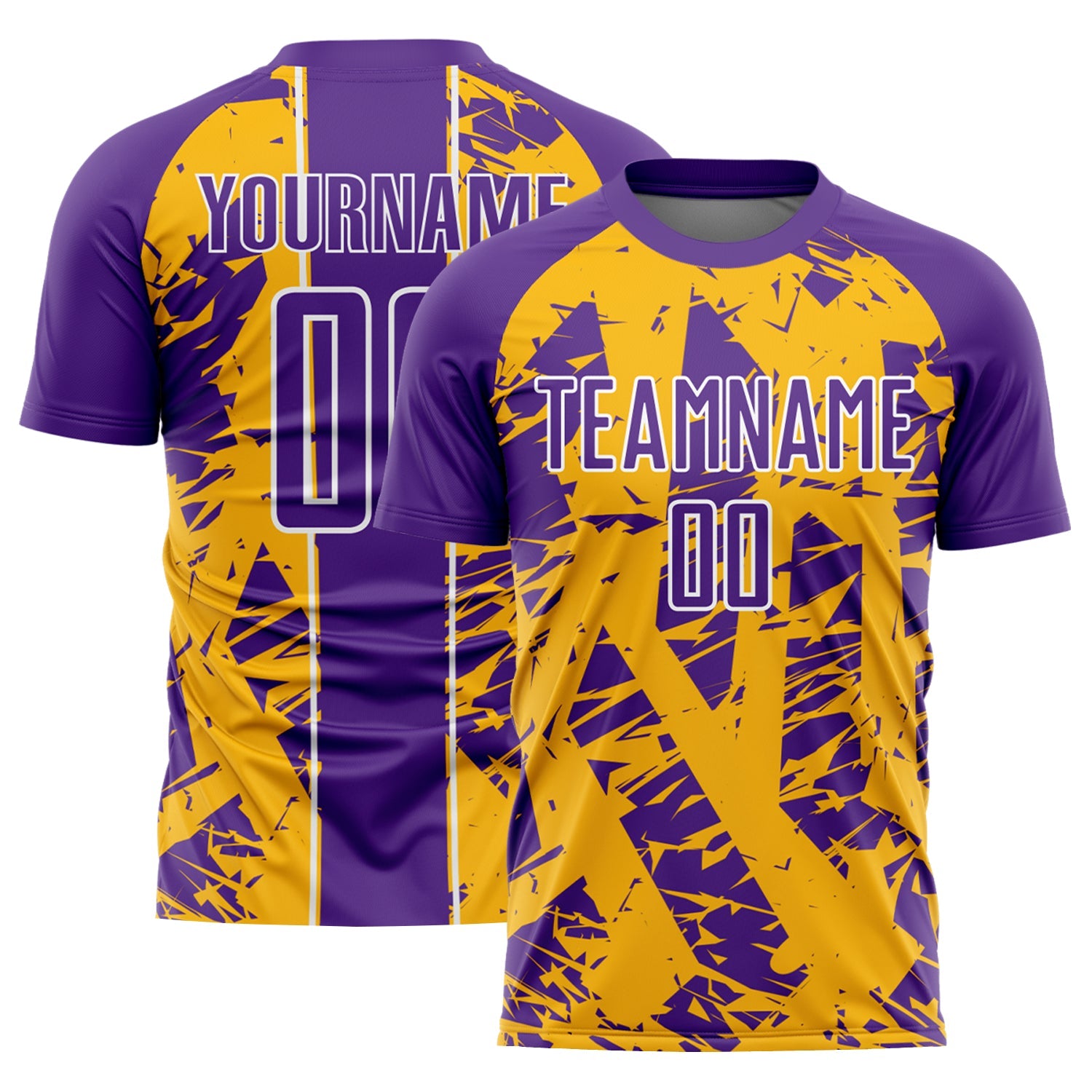 Custom Purple Gold-White Irregular Shapes Sublimation Soccer Uniform Jersey - Sky-Custom