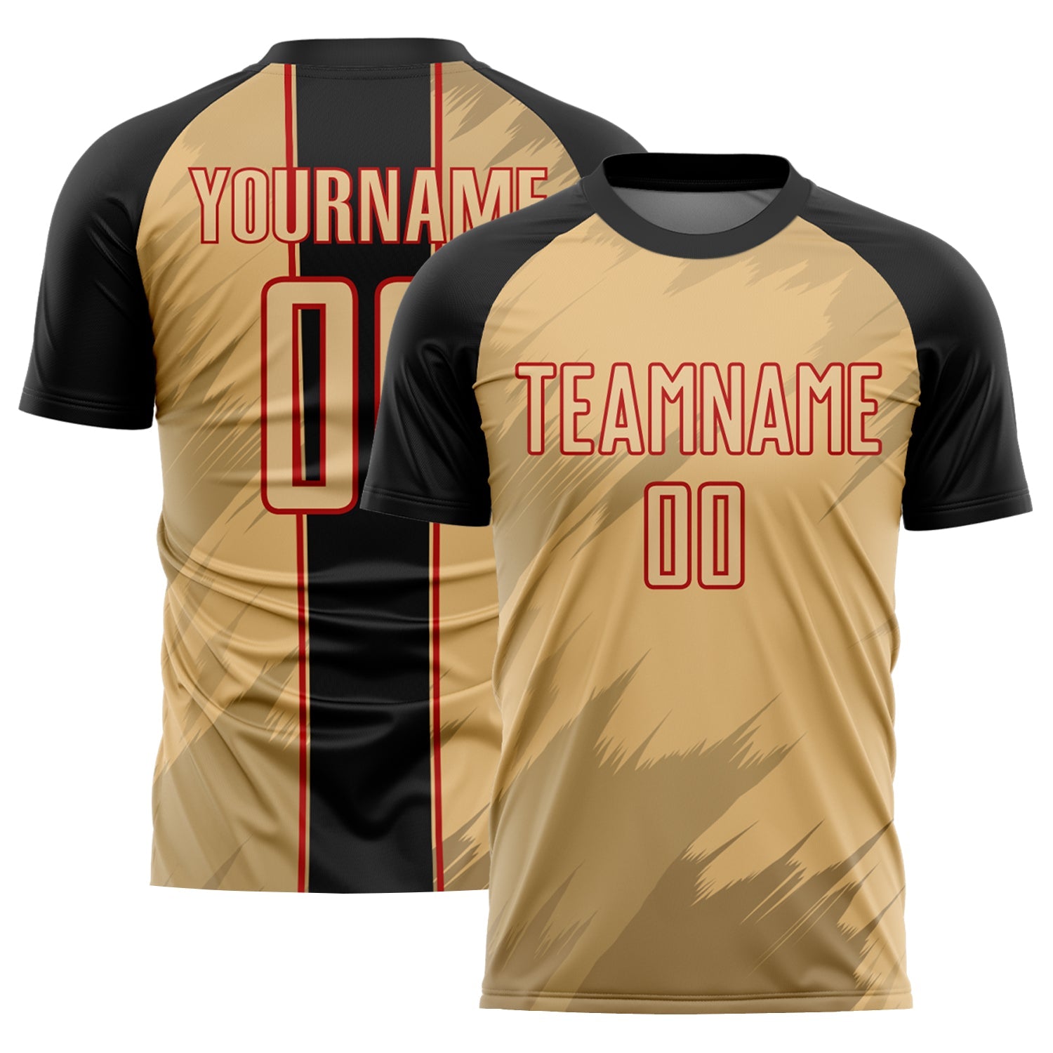 Custom Old Gold Black-Red Sharp Shapes Sublimation Soccer Uniform Jersey - Sky-Custom