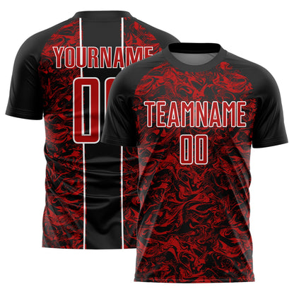 Custom Black Red-White Abstract Fluid Sublimation Soccer Uniform Jersey - Sky-Custom