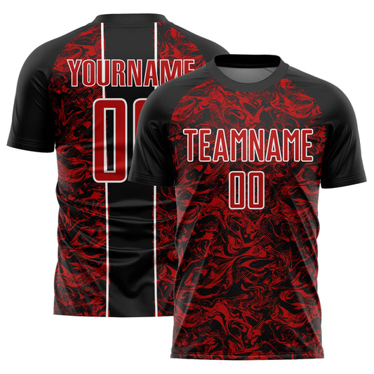 Custom Black Red-White Abstract Fluid Sublimation Soccer Uniform Jersey - Sky-Custom