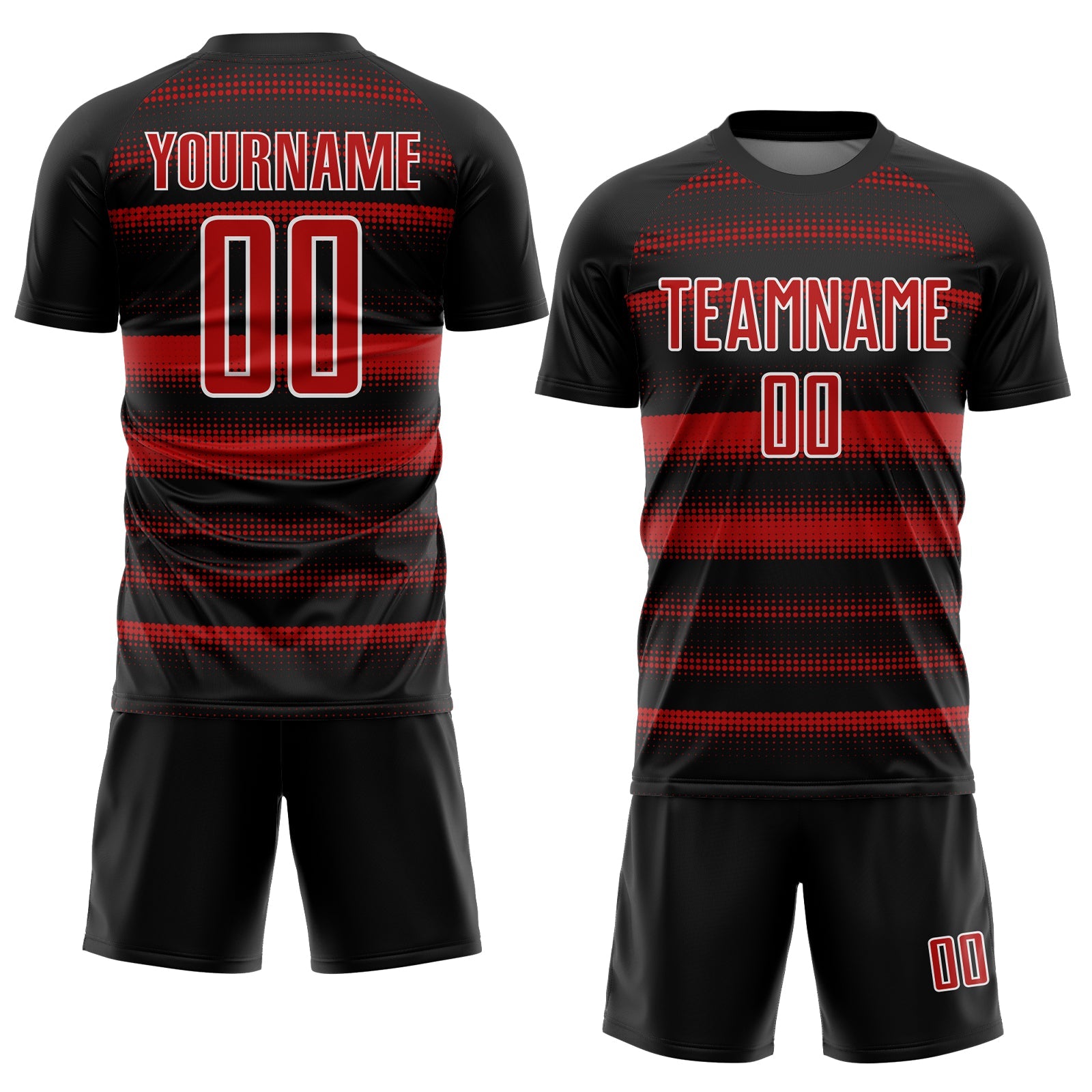 Custom Black Red-White Halftone Dots Sublimation Soccer Uniform Jersey - Sky-Custom