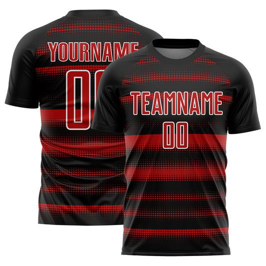 Custom Black Red-White Halftone Dots Sublimation Soccer Uniform Jersey - Sky-Custom