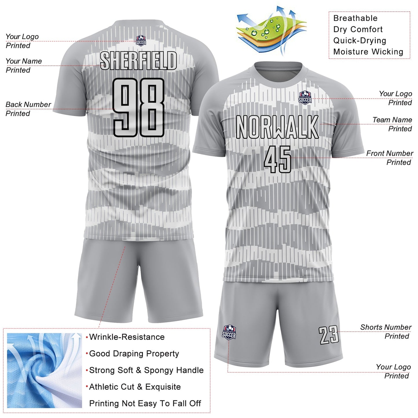 Custom Gray White-Black Pinstripe Sublimation Soccer Uniform Jersey - Sky-Custom