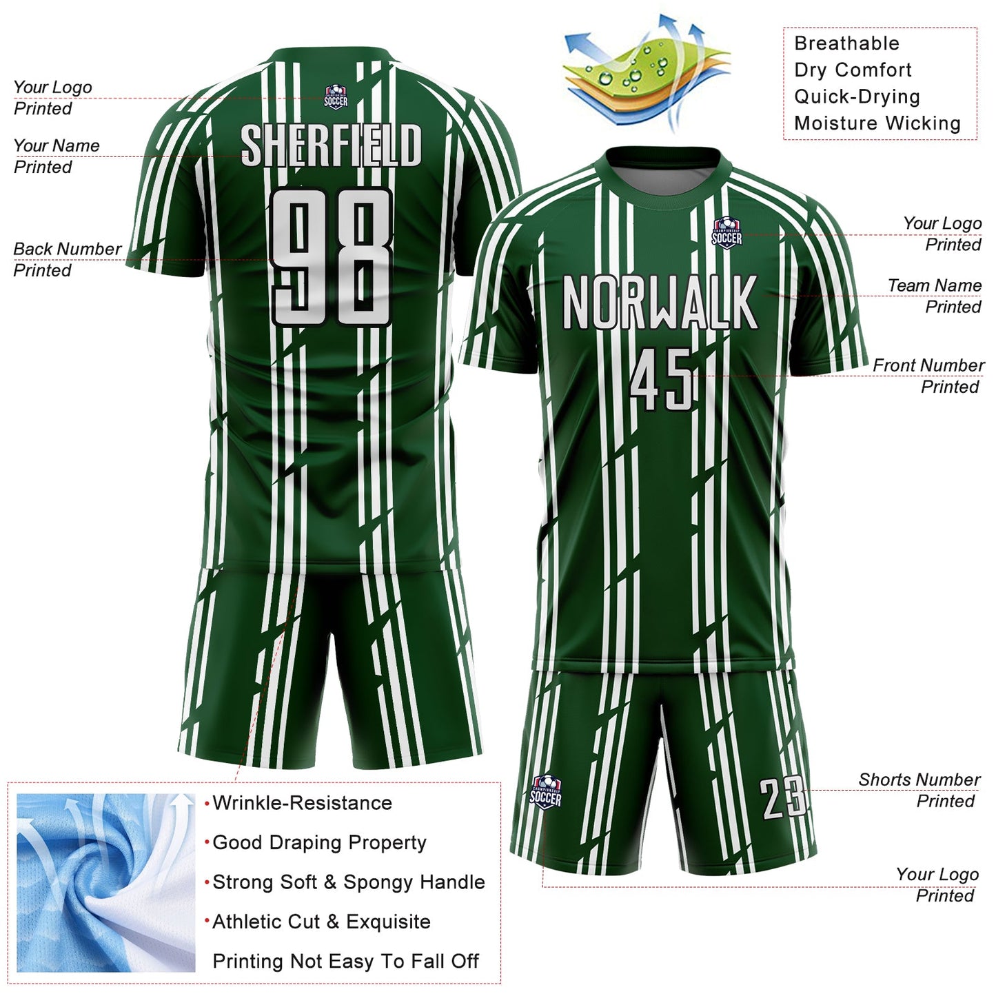 Custom Green White-Black Pinstripe Sublimation Soccer Uniform Jersey - Sky-Custom