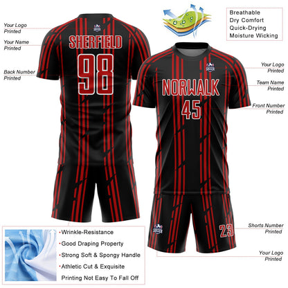 Custom Black Red-White Pinstripe Sublimation Soccer Uniform Jersey - Sky-Custom