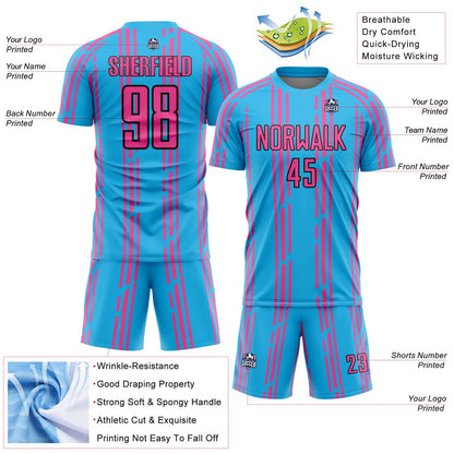 Custom Sky Blue Pink-Black Pinstripe Sublimation Soccer Uniform Jersey - Sky-Custom