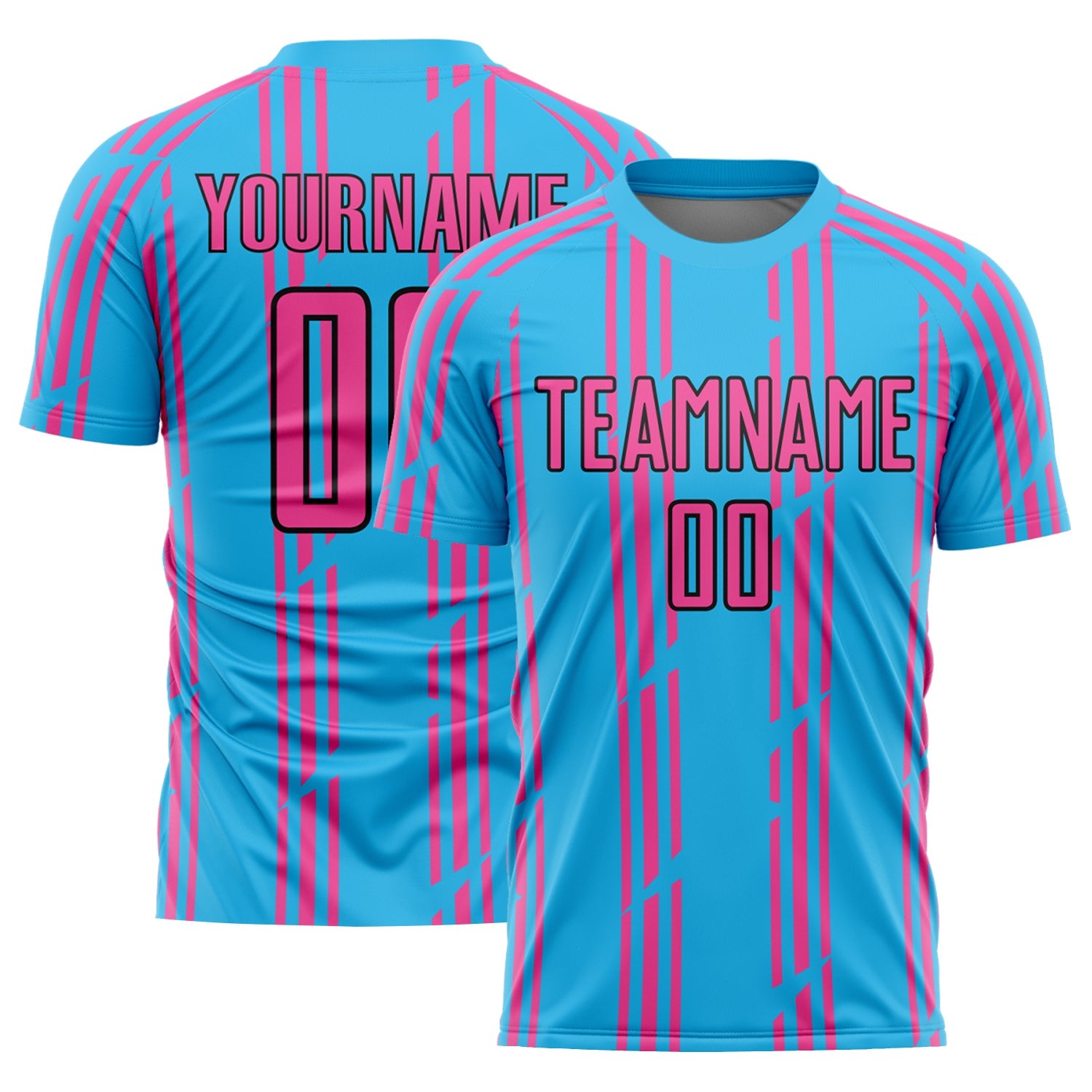 Custom Sky Blue Pink-Black Pinstripe Sublimation Soccer Uniform Jersey - Sky-Custom