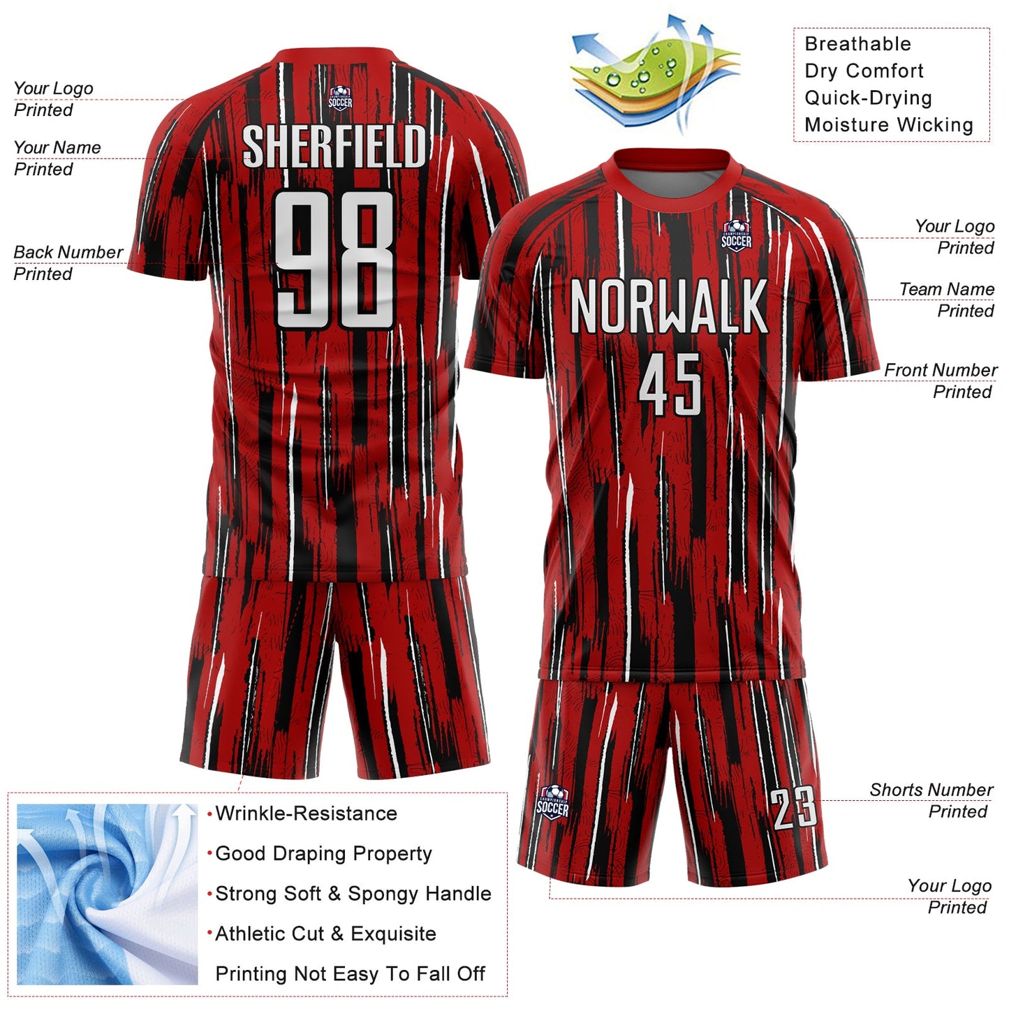 Custom Red White-Black Pinstripe Sublimation Soccer Uniform Jersey - Sky-Custom