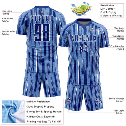 Custom Light Blue Royal-White Pinstripe Sublimation Soccer Uniform Jersey - Sky-Custom