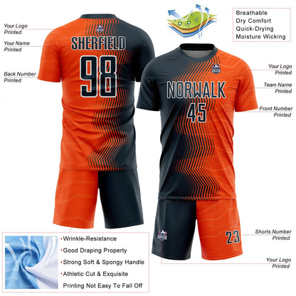 Custom Orange Navy-White Gradient Arrow Sublimation Soccer Uniform Jersey - Sky-Custom