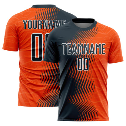 Custom Orange Navy-White Gradient Arrow Sublimation Soccer Uniform Jersey - Sky-Custom