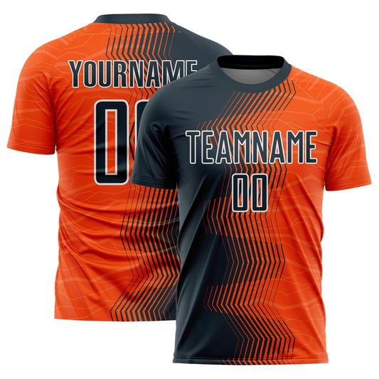 Custom Orange Navy-White Gradient Arrow Sublimation Soccer Uniform Jersey - Sky-Custom