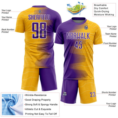 Custom Gold Purple-White Gradient Arrow Sublimation Soccer Uniform Jersey - Sky-Custom