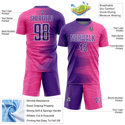 Custom Pink Purple-White Gradient Arrow Sublimation Soccer Uniform Jersey - Sky-Custom