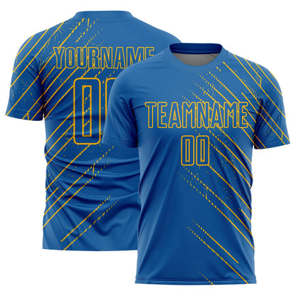 Custom Blue Gold Lines Sublimation Soccer Uniform Jersey - Sky-Custom