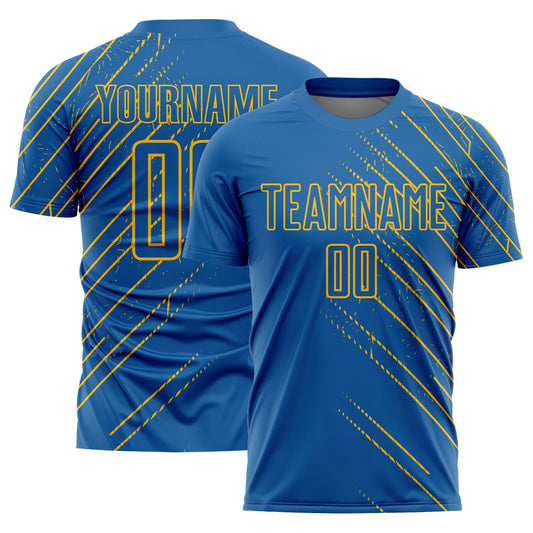 Custom Blue Gold Lines Sublimation Soccer Uniform Jersey - Sky-Custom