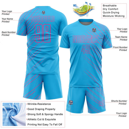 Custom Sky Blue Pink Lines Sublimation Soccer Uniform Jersey - Sky-Custom