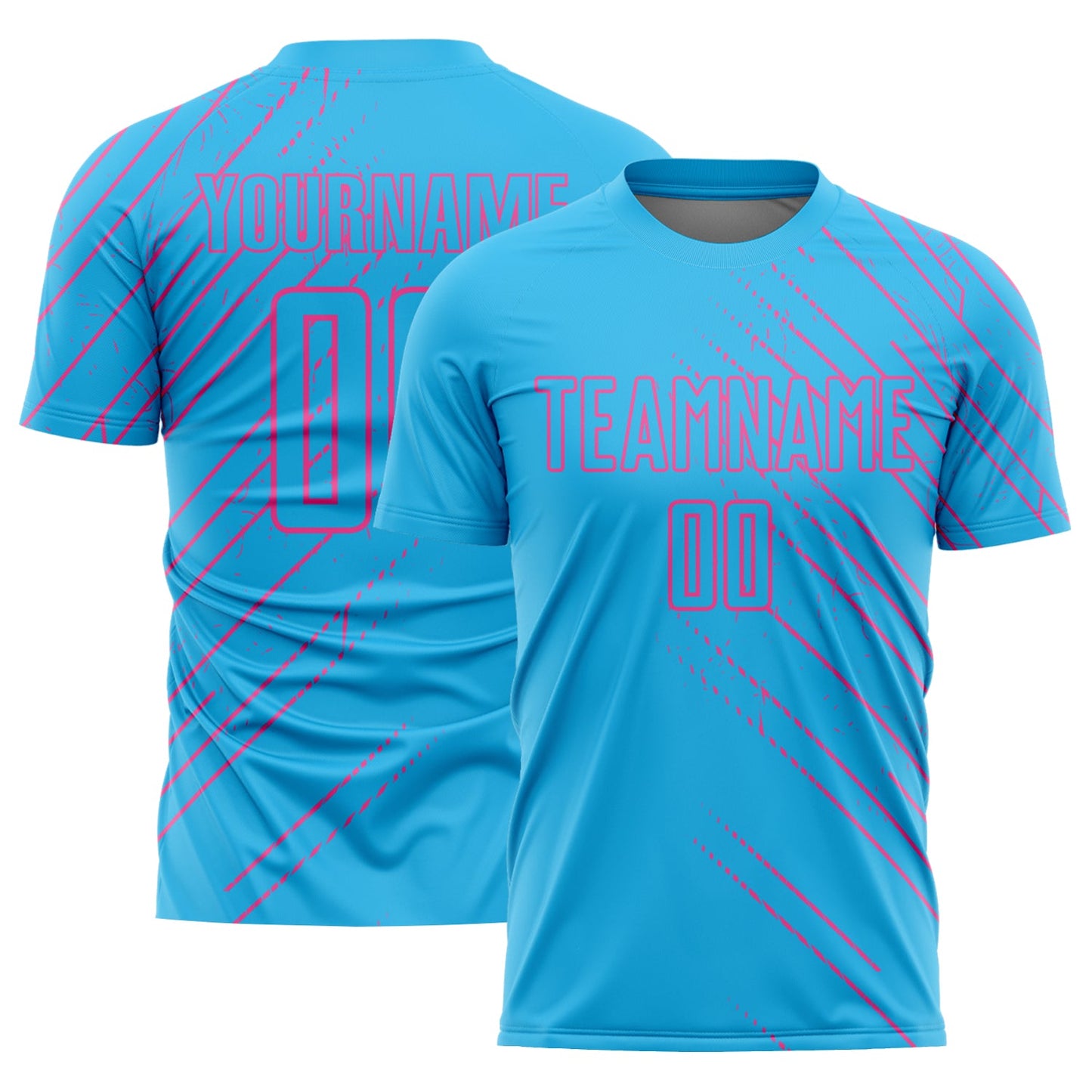Custom Sky Blue Pink Lines Sublimation Soccer Uniform Jersey - Sky-Custom