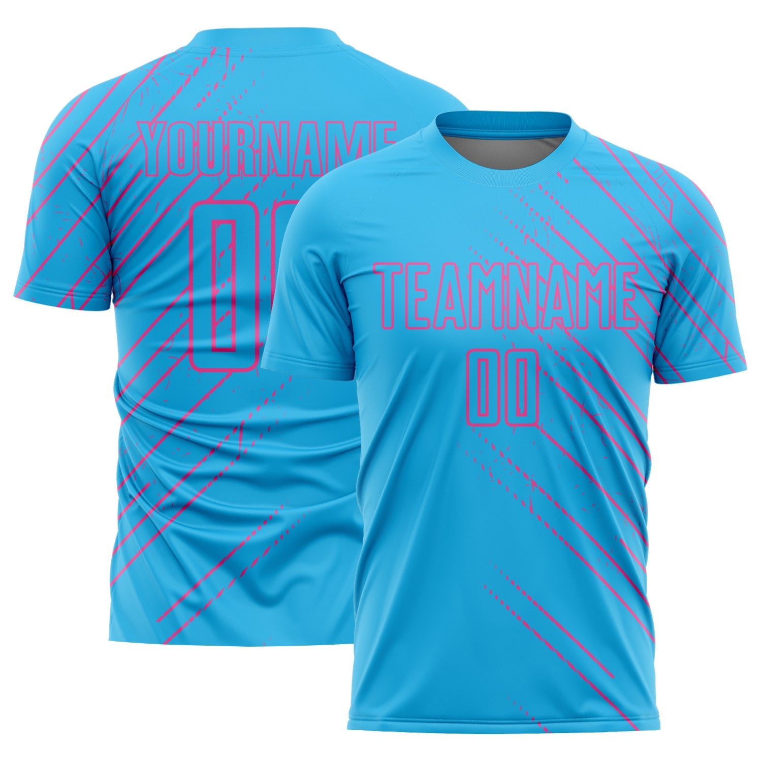 Custom Sky Blue Pink Lines Sublimation Soccer Uniform Jersey - Sky-Custom