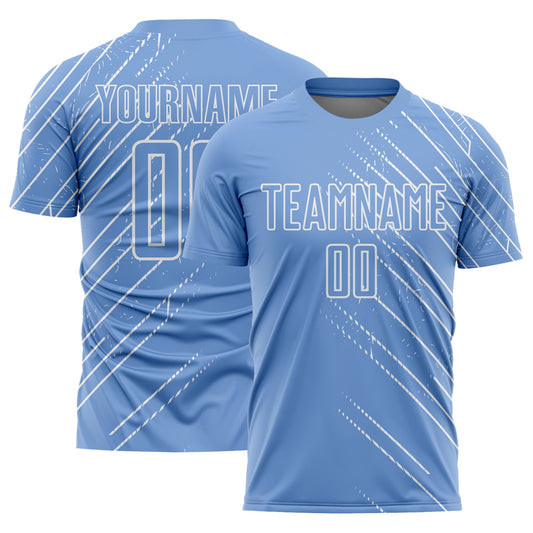 Custom Light Blue White Lines Sublimation Soccer Uniform Jersey - Sky-Custom