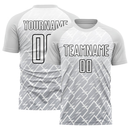 Custom White Gray-Black Lightning Sublimation Soccer Uniform Jersey - Sky-Custom
