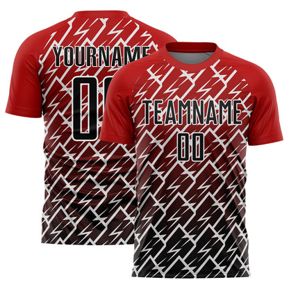 Custom Red Black-White Lightning Sublimation Soccer Uniform Jersey - Sky-Custom