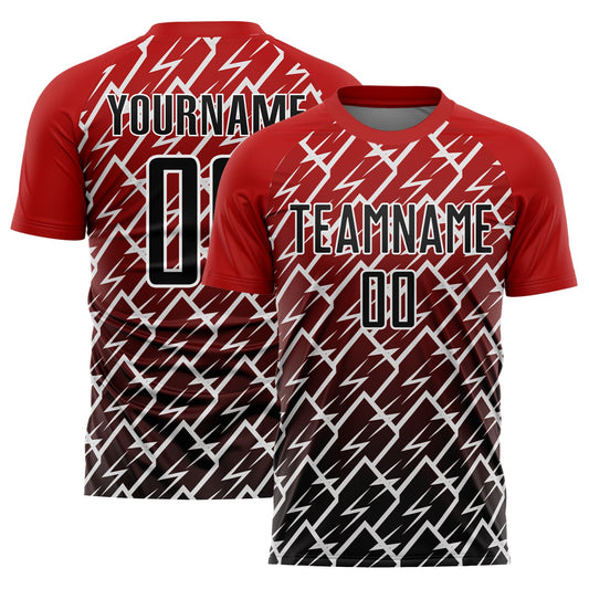 Custom Red Black-White Lightning Sublimation Soccer Uniform Jersey - Sky-Custom