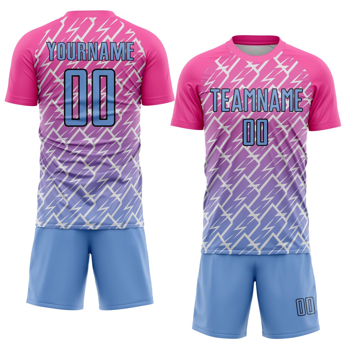 Custom Pink Light Blue-Black Lightning Sublimation Soccer Uniform Jersey - Sky-Custom