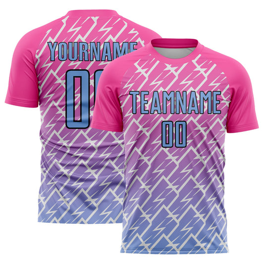 Custom Pink Light Blue-Black Lightning Sublimation Soccer Uniform Jersey - Sky-Custom