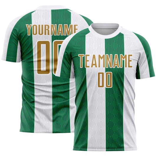 Custom White Old Gold-Kelly Green Sublimation Soccer Uniform Jersey - Sky-Custom